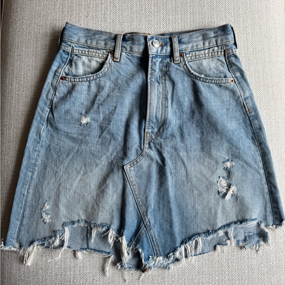Zara Light Blue Distressed Jean skirt